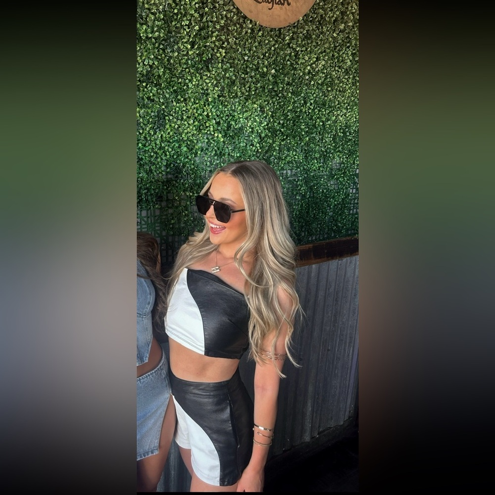 Black and White Leather Short Set